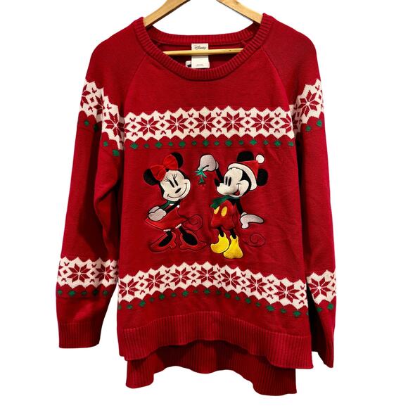 DISNEY Mickey and Minnie Red Christmas Sweater, Women's Size 2X - Picture 1 of 7